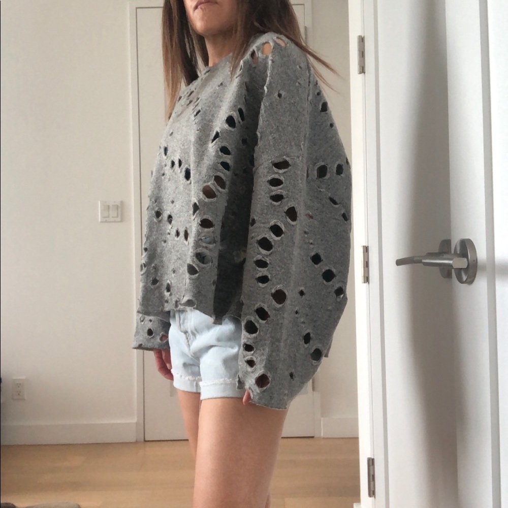 Zara Distressed Grey Hole-Pattern Sweater - Picture 3 of 5